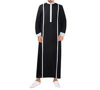 Uomo Musulmano Tunica Medio Oriente Caftano, Camicie musulmane Arabo Islamico Abaya Manica Lunga Bronzing Abiti etnici Robe Abbigliamento da preghiera per gli uomini, Nero , L