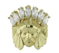 Uomo Nativi Americani Indiano Testa Tutti Bianco Cz Massiccio 10K Oro Giallo