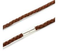 Uomo Necklace-Genuine Pelle Collana- Sterling Argento Twist Clasp-Light Marrone