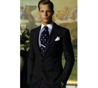 Uomo Nero a Righe Abito Moda Firmato Matrimonio Casual Cena (Giacca+Pantaloni)