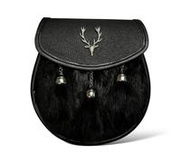 Uomo Nero Pelliccia Cervo Testa Distintivo Kilt Sporran 3 Nappe con Catena Strap