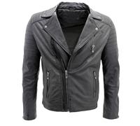 Uomo Nero Slim Fit Brando Stile Double Cross Zip 100% Pelle Biker Giacca