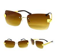 Uomo O Donna Classy Sofisticato Moderno Sun Occhiali senza Montatura Oro Metallo