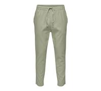 Uomo O&S Pantaloni Rilassati in Tessuto Comodi in Lino e Cotone Pantaloni ONSLINUS da Uomo con Coulisse, Colore:Verde, Taglia Pantalone:XL