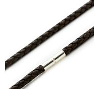 Uomo Originale Intrecciato Pelle Necklace-925 Argento Sterling Clasp-Dark Brown
