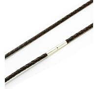 Uomo Originale Intrecciato Pelle Necklace-925 Argento Sterling Clasp-Dark Brown