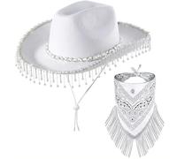 Uomo Originale Pendente Cowboy Hat Tassel Scarf Incontri Decorazione Due Piece Set Berretto Visiera Lunga, bianco, Taglia Unica