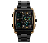 Uomo Orologio Digitale Subacqueo Impermeabile Analogico Quarzo Doppio Tempo Outdoor Sportivo Militare Orologi da Polso LED Controluce Rettangolare Dial Data Calendario (Giallo)