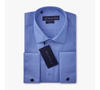 Uomo Oxford Camicia Casual Elegante Formale Doppio Bracciale Manica Lunga - Blu/
