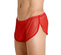 Uomo Pantaloncini A Rete con Grandi Slip Boxer Intimo con Lati Divisi Pantaloncini da Bagno Trasparenti A Rete 90012Rosso XL