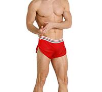 Uomo Pantaloncini A Rete con Grandi Slip Boxer Intimo con Lati Divisi Pantaloncini da Bagno Trasparenti A Rete 2-2rosso M
