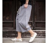 Uomo Pantaloni Capri Cotone Lino Larga Elastico Vita Cinese Estate Spiaggia