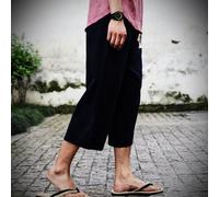 Uomo Pantaloni Capri Cotone Lino Larga Elastico Vita Cinese Estate Spiaggia