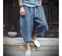 Uomo Pantaloni Capri Cotone Lino Larga Elastico Vita Cinese Estate Spiaggia