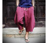 Uomo Pantaloni Capri Cotone Lino Larga Elastico Vita Cinese Estate Spiaggia