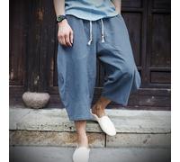 Uomo Pantaloni Capri Cotone Lino Loose Elastico Vita Cinese Estate Spiaggia