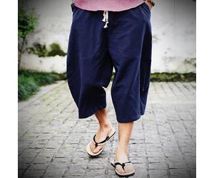 Uomo Pantaloni Capri Cotone Lino Loose Elastico Vita Cinese Estate Spiaggia