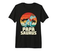 Uomo Papasaurus Retro Fathers Day Trex Dinosaur Dad Daddy Men Maglietta Premium