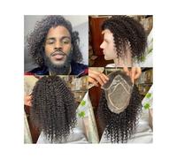 Uomo Parrucca Afro Kinky Curly for Uomo 8×10 pollici Base Protesi for Capelli Maschile Mono Pizzo con PU da 12" Sistema di Sostituzione dei Umani Lunghi Toupet