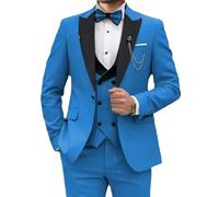 Uomo Party Business 3 pezzi Tuxedo Slim Fit Blazer Gilet Pantaloni Set Tuxedo da Sposa per gli Uomini, Azzurro 2, XS