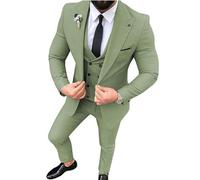 Uomo Peak Risvolto 3 Pezzi Slim Fit Business Suit Prom Smoking Matrimonio Groomsmen, Salvia, 48