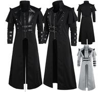 Uomo Pirata Costume Moda Nero Gotico Steampunk Assassino Giacca Cosplay Di
