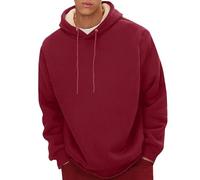 Uomo Primavera Autunno E Inverno Colore Puro Semplice Più Velluto Addensato Casual Pullover Con Cappuccio Manica Lunga Felpa Calda Senza, vino, L