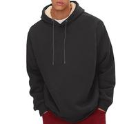 Uomo Primavera Autunno E Inverno Colore Puro Semplice Più Velluto Addensato Casual Pullover Con Cappuccio Manica Lunga Felpa Calda Senza, Nero , L