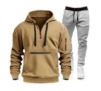 Uomo Primavera E Autunno Inverno Maniche Lunghe Velluto A Coste Tinta Unita Patch Top Pantaloni Della Tuta Casual Abito Allentato Uomo Set, cachi, L