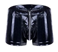 Uomo PVC con Lacci Pantaloncini Boxer Intimo pelle Lucida Sexy Clubwear PU Zip