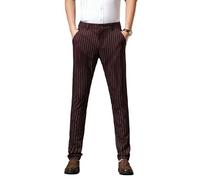 Uomo Quattro Stagioni Primavera Autunno Dritto Allentato Vita Alta Business Versatile Leggero Elastico A Righe Casual, T2152 Rosso Vino, 50