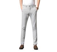 Uomo Quattro Stagioni Primavera Autunno Dritto Allentato Vita Alta Business Versatile Leggero Elastico A Righe Casual, 2152 Grigio Chiaro, 50