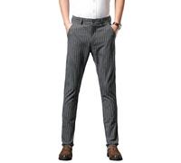 Uomo Quattro Stagioni Primavera Autunno Dritto Allentato Vita Alta Business Versatile Leggero Elastico A Righe Casual, 2152 Grigio Scuro, 48