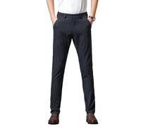 Uomo Quattro Stagioni Primavera Autunno Dritto Allentato Vita Alta Business Versatile Leggero Elastico A Righe Casual, 2152 Blu Scuro, 48