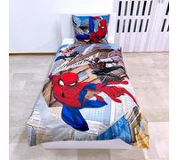 Uomo Ragno SPIDERMAN Maschera Bianca e Miles Morales - Set di biancheria da letto - un copripiumino 140x200cm e una federa 70x90cm - 100% cotone - Multicolore