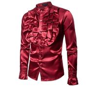 Uomo Raso Seta Camicia Volant Manica Lunga Costume Top Vittoriano Festa Chic