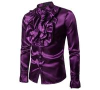 Uomo Raso Seta Camicia Volant Manica Lunga Costume Top Vittoriano Festa Chic