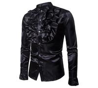 Uomo Raso Seta Camicia Volant Manica Lunga Costume Top Vittoriano Festa Chic
