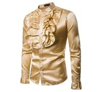 Uomo Raso Seta Camicia Volant Manica Lunga Costume Top Vittoriano Festa Chic