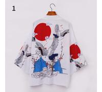 Uomo Rétro Giapponese Crane Motivo Kimono Cardigan Giacca Casual Yukata Top Moda