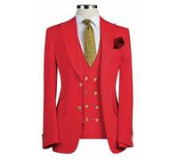 Uomo Rosso Design Bottone Dorato Matrimonio lo Sposo Cena Abito (Giacca + Gilet