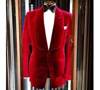 Uomo Rosso Velluto Fumare Giacche Designer lo Sposo Festa Matrimonio Indossare