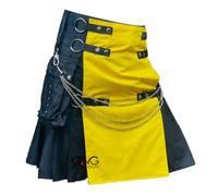 Uomo Scozzese Nero Utilità Kilt Anteriore Grembiule Giallo Moderno Moda Kilt