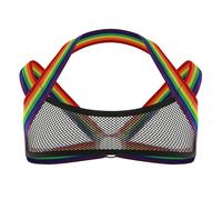 Uomo Sexy Corpo Torace Imbragatura Cintura Trasparente Rete Top Corto Arcobaleno