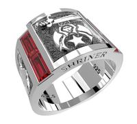 Uomo Shriner 0.925 Argento Sterling Lab Created Rubino Massone Massonica Anello