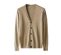 Uomo Slim Girocollo Manica Lunga Stand Up Collare Cerniera Cardigan Casual Base Coat Maglione Leggero Uomo, cachi, XXL