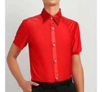 Uomo Solido Danza Latino Camicia Stanza da Ballo Manica Corta Top Moderno Samba
