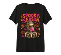 Uomo Spooky Season Skeleton Messy Bun Halloween Pumpkin Maglietta Premium