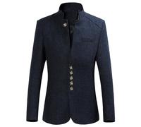 Uomo Stand Collar Retro Blazer Giacca Giacche in Tunica Cinese Giacca con collo Mandarino, blu, XXL