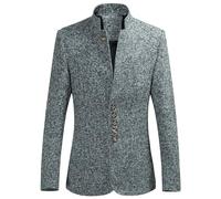 Uomo Stand Collar Retro Blazer Giacca Giacche in Tunica Cinese Giacca con collo Mandarino, grigio, XXL